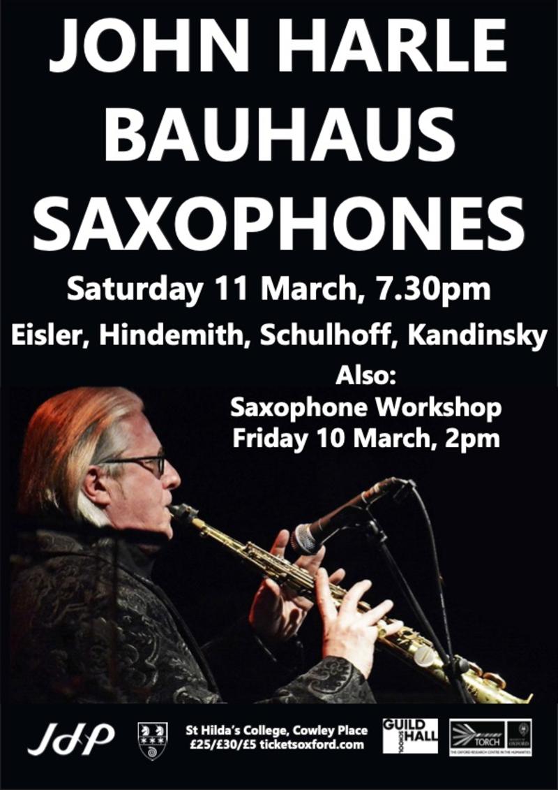 John Harle Bauhaus poster with an image of Bauhaus playing saxophone