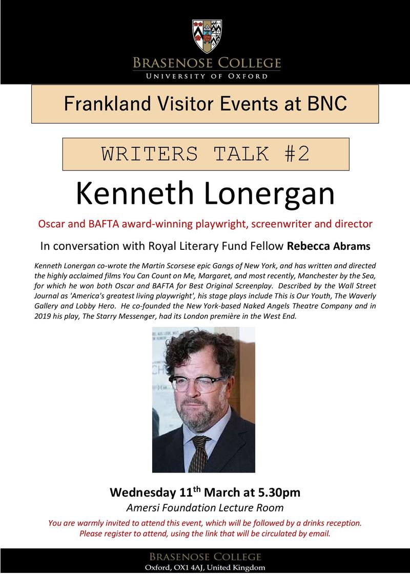 Kenneth Lonergan writers talk poster