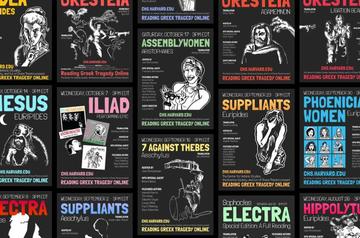screen grab of a number of black posters for performances