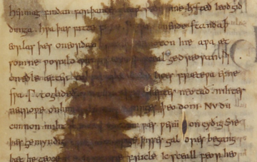 borwn ink over medieval script