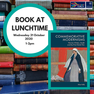 Book at lunchtime circular logo with an image of the book cover, and the event date and time