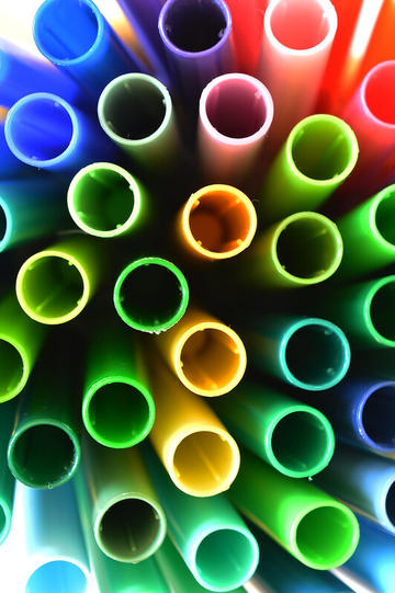Looking from above tubes of various colours.