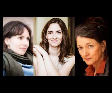 black background, 3 headshots of three woman