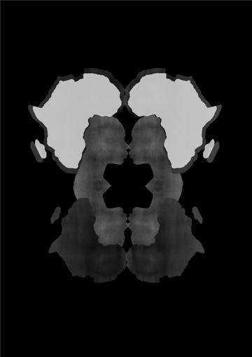 black and white image of two woman face to face made fro the shape of Africa