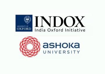 indox logo on top of ashoka univeristy logo against light green background