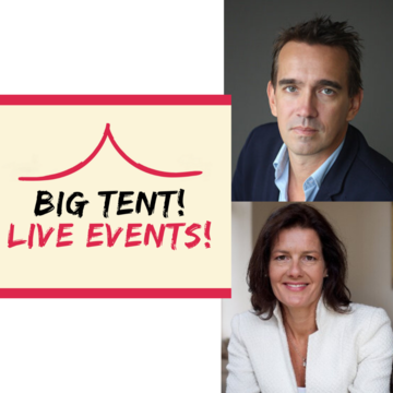 Peter Frankopan and Ngaire Woods next to the cream and red "Big Tent! Live Events!" logo 
