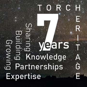 7 years Heritage logo on a starry background: Sharing Knowledge, Building Partnerships, Growing Expertise