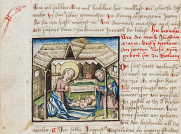 nativity scene in medieval script