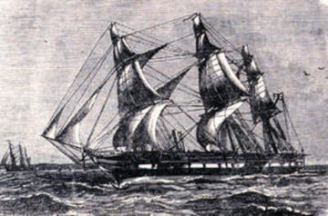 etching of the ship the challenger at sea