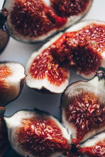 Close up of red and white cut figs