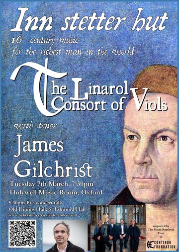 Poster for the Linarol Consort of Viols featuring images of the performers