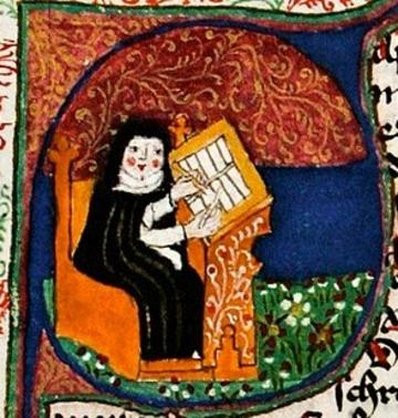 painitng of nun wirting in manuscript
