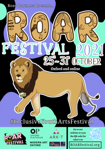  Flyer for ROAR Festival 2021 that has a Disabled Lion on it