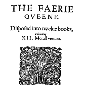 Depiction of the front page of 'The Faerie Quene' with an ornamental drawing of a stylised lily flower.