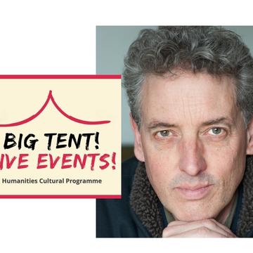 Image of James Attlee looking into the camera, alongside a logo for Big Tent Live Events programme