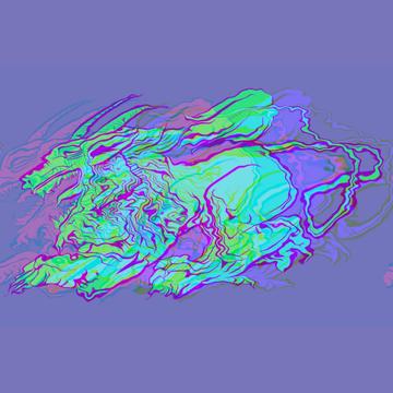 A psychedelic-inspired, distorted picture of a monster in saturated colours.
