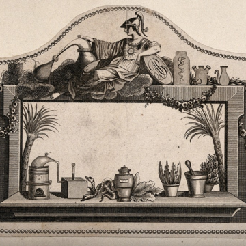  A design for a pharmacy label containing paraphernalia associated with that discipline