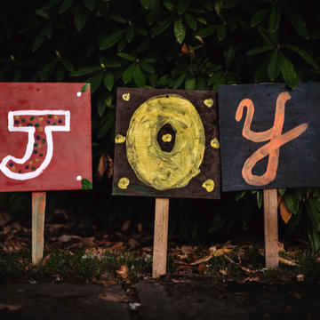 Image depicts joy written on placards by Tim Mossholder via Unsplash