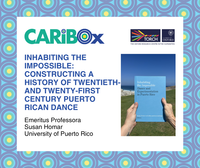 Hands holding a copy of a book entitled 'Dance and Experimentation in Puerto Rico'