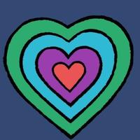 coloured heart - red in the middle, then purple, then blule, then green