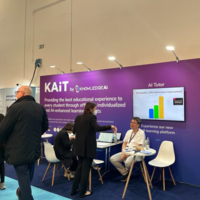 Image of a purple booth at a conference, titled 'Knowledge AI'. 