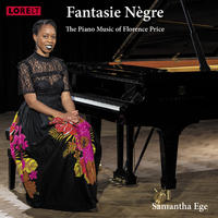 Image of Samantha Ede sat at the piano, text reads Fantasie Negre