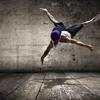 hip hop dancer in mid air, upside down