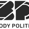 Body Politic logo: the letters B and P with geometric designs in black