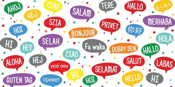 The future of languages logo depicting different coloured speech bubbles with the word 'Hi' translated in 32 languages. 