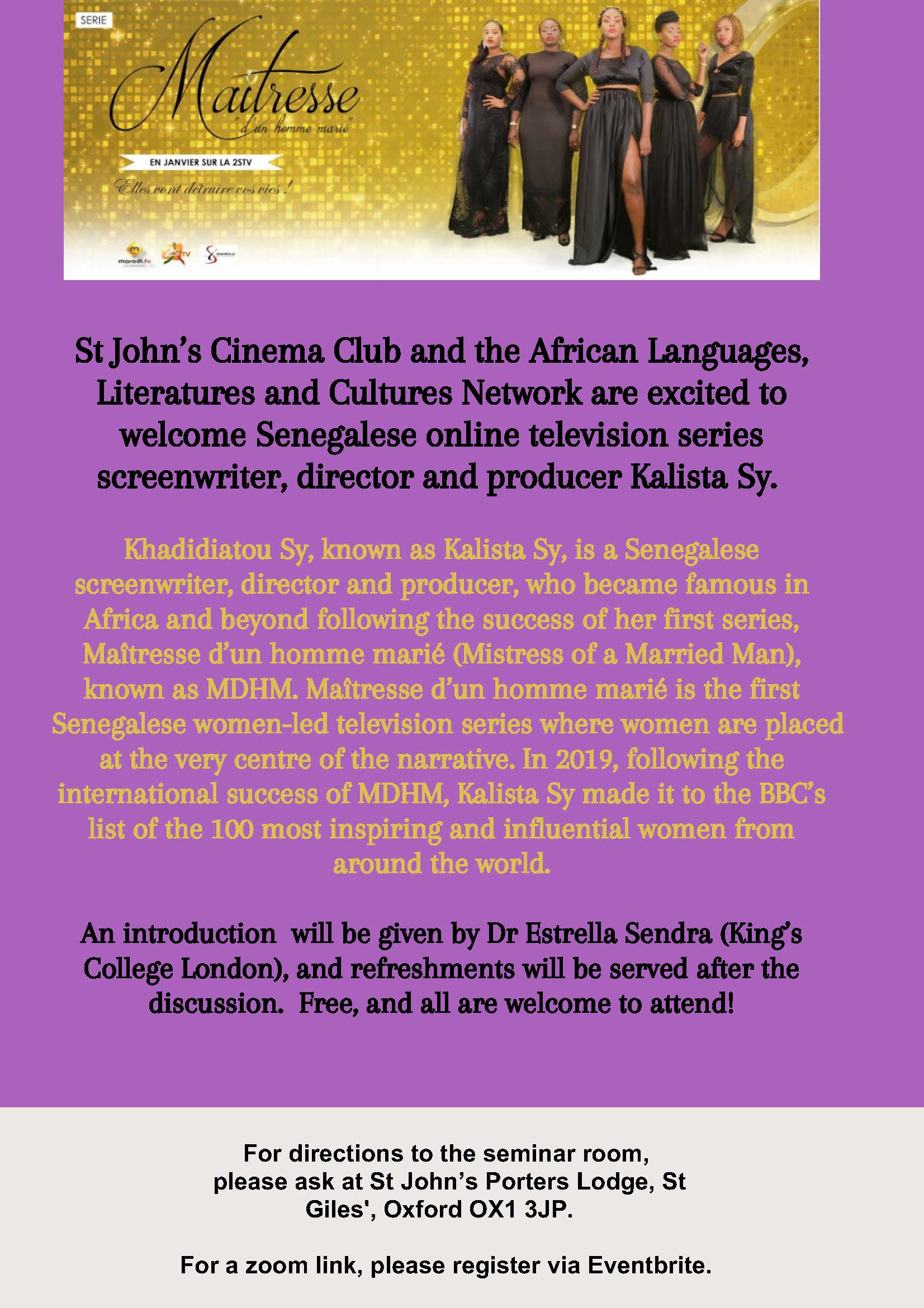 Poster for Women & Online Television in Senegal event